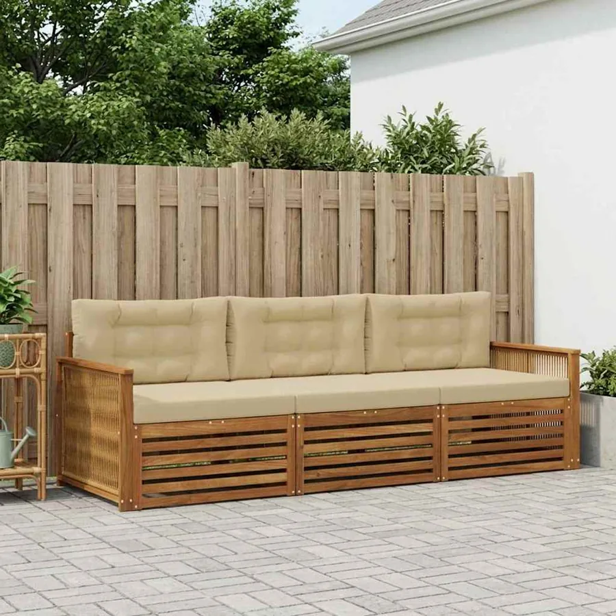 Ensemble de canapés d'extérieur 3 pcs Naturel et Beige