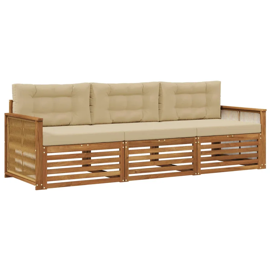 Ensemble de canapés d'extérieur 3 pcs Naturel et Beige - 2