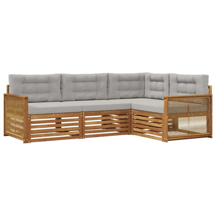 Ensemble de canapés d'extérieur 4 pcs Naturel et gris clair - 2