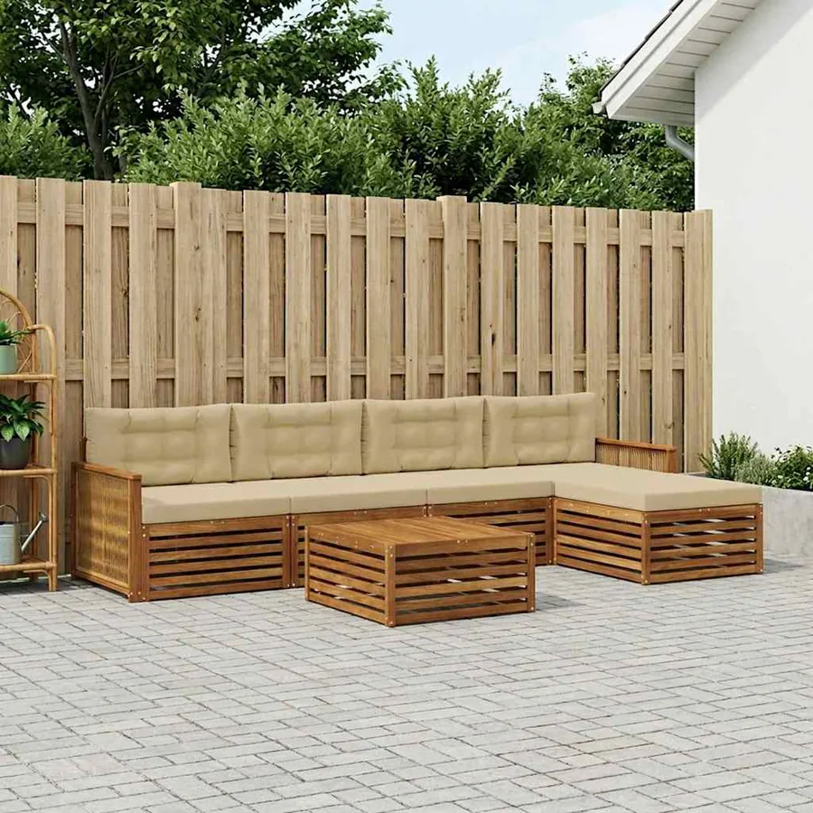 Ensemble de canapés d'extérieur 6 pcs Naturel et Beige