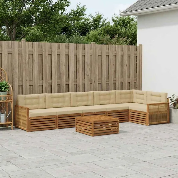 Ensemble de canapés d'extérieur 7 pcs Naturel et Beige