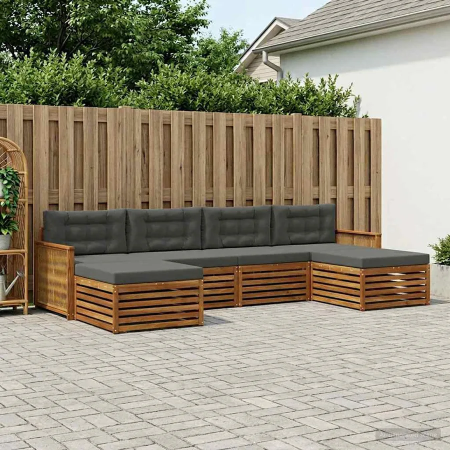 Ensembles de canapés avec coussin 6 pcs Bois d'Acacia Massif