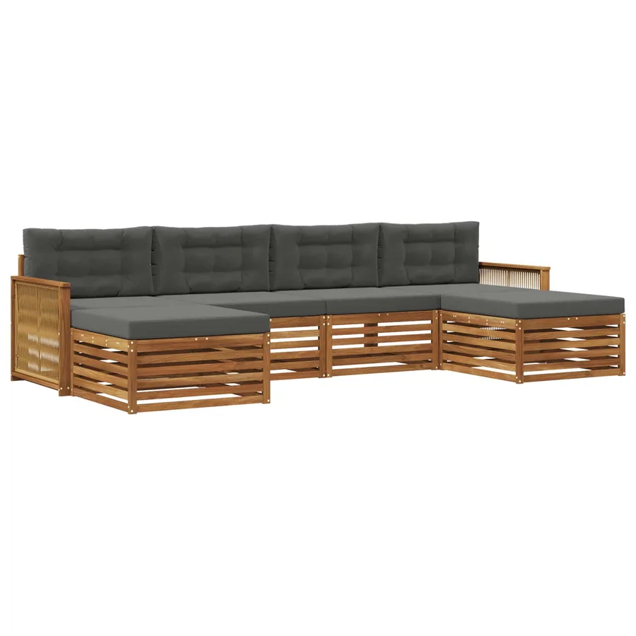 Ensembles de canapés avec coussin 6 pcs Bois d'Acacia Massif - 2