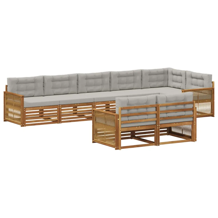 Ensemble de canapés d'extérieur 8 pcs Naturel et gris clair - 2