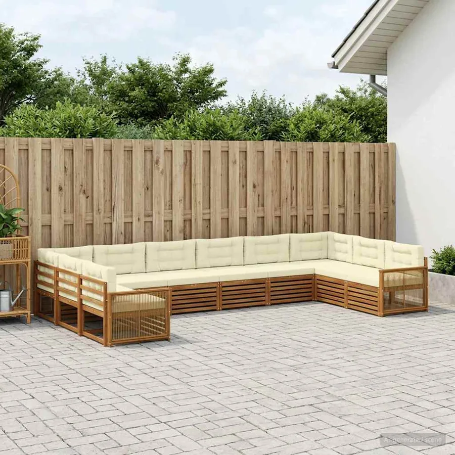 Ensembles de canapés avec coussin 10 pcs Bois d'Acacia Massif