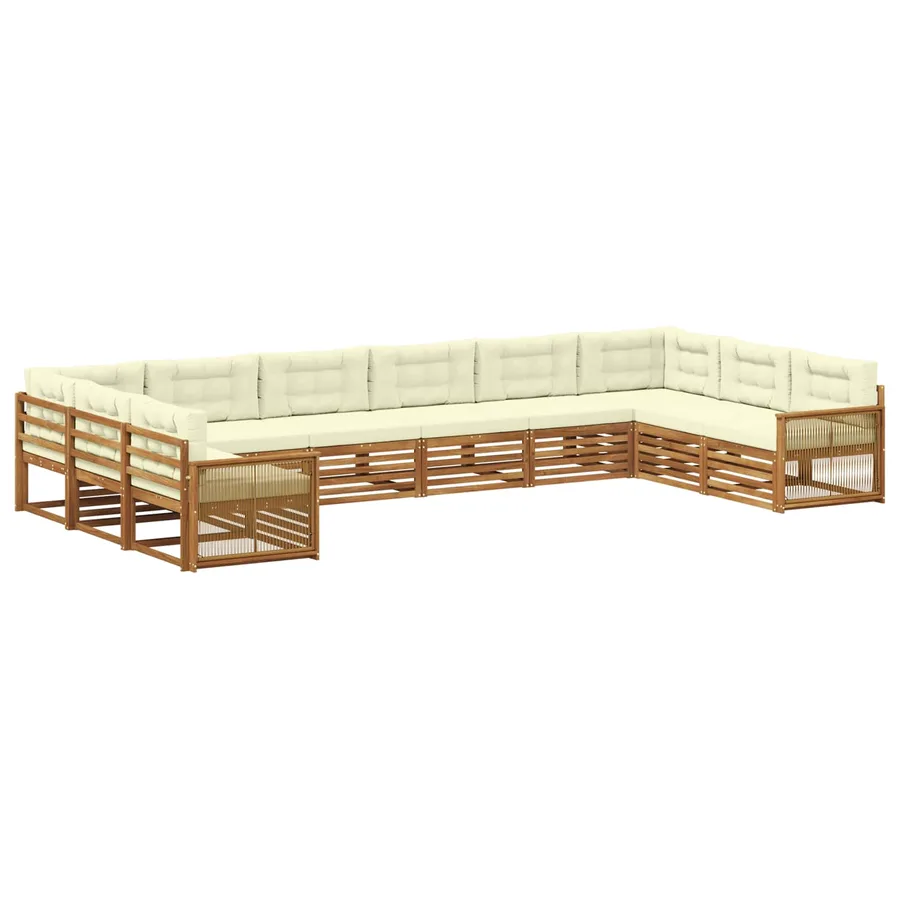 Ensembles de canapés avec coussin 10 pcs Bois d'Acacia Massif - 2