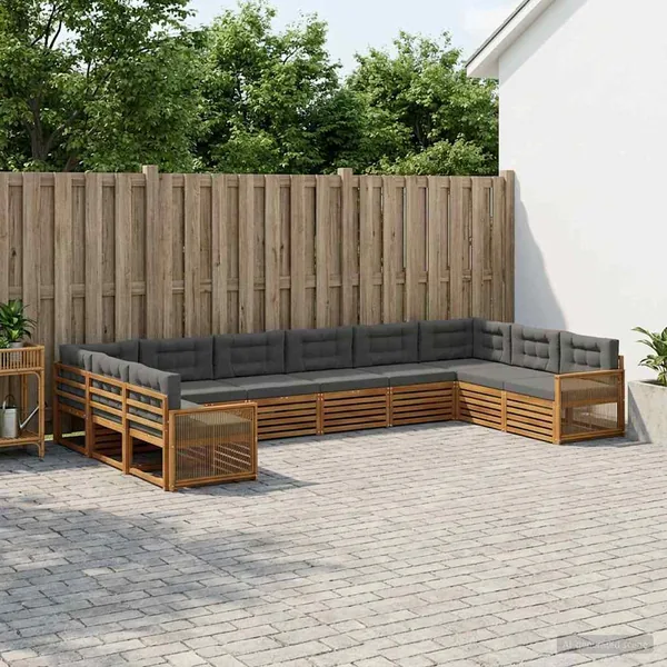 Ensembles de canapés avec coussin 10 pcs Bois d'Acacia Massif