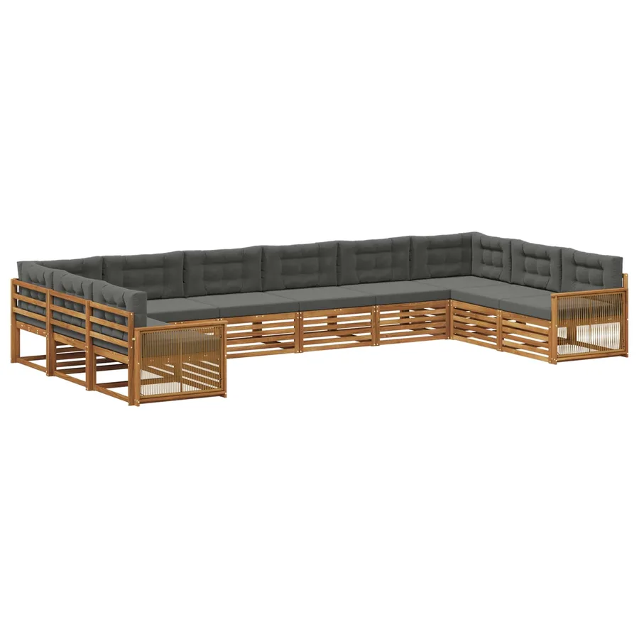 Ensembles de canapés avec coussin 10 pcs Bois d'Acacia Massif - 2