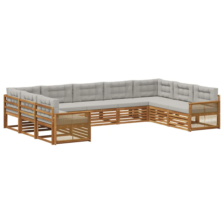 Ensemble de canapés d'extérieur 9 pcs Naturel et gris clair - 2