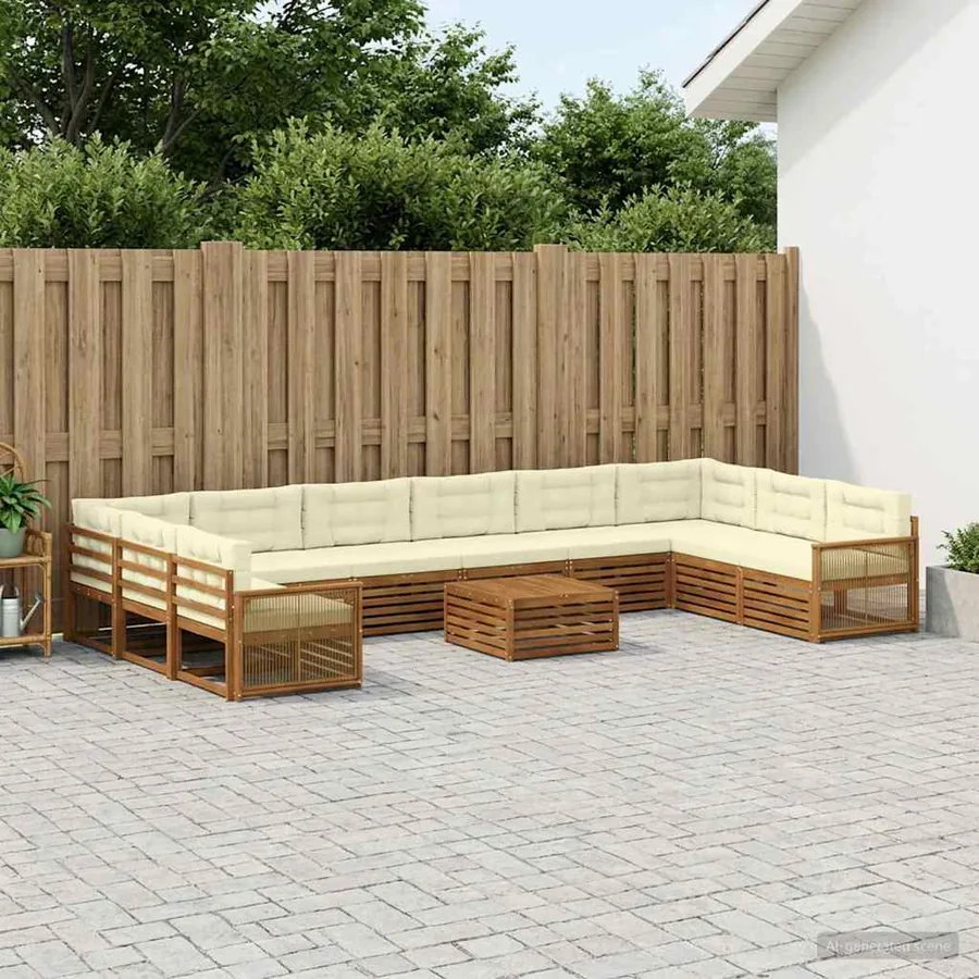 Ensembles de canapés avec coussin 11 pcs Bois d'Acacia Massif