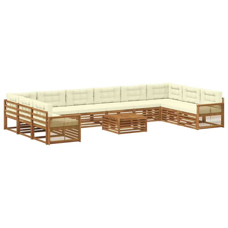 Ensembles de canapés avec coussin 11 pcs Bois d'Acacia Massif - 2