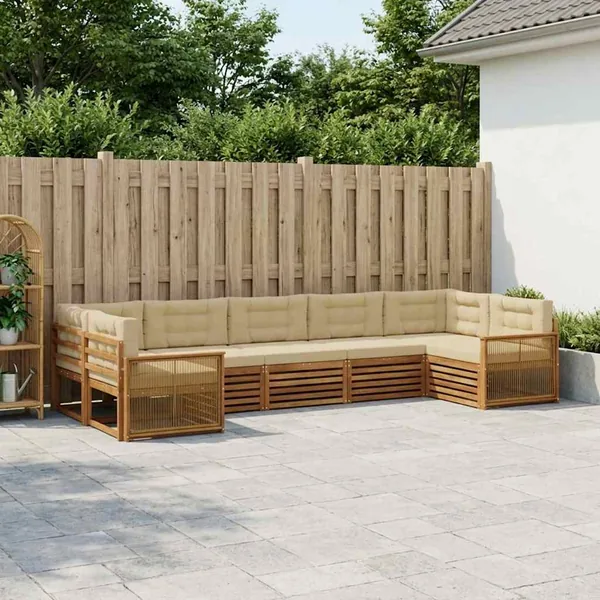 Ensemble de canapés d'extérieur 7 pcs Naturel et Beige