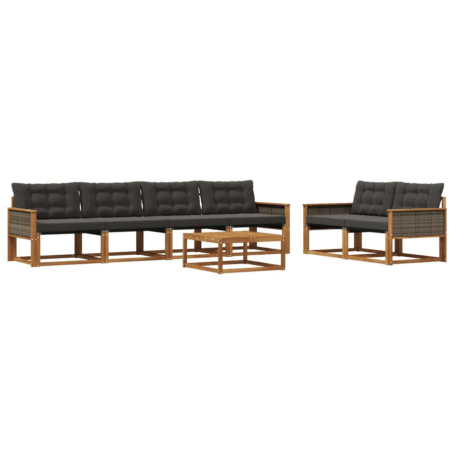 Ensemble de canapés d'extérieur 7 pcs Naturel et noir - 2