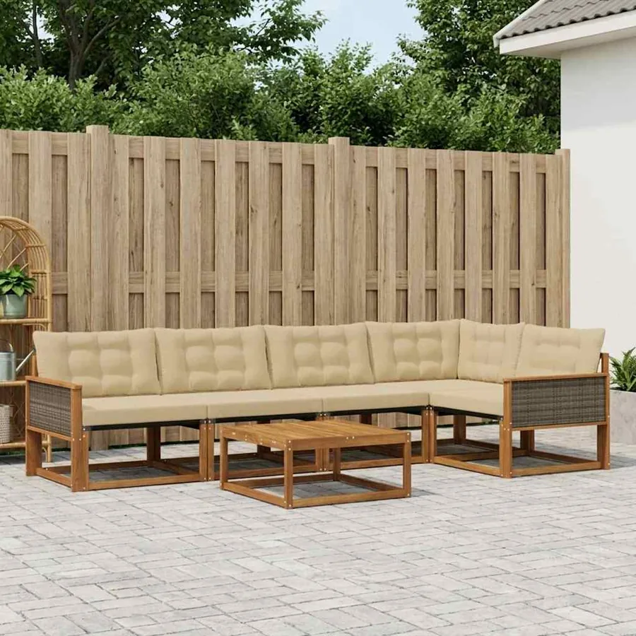 Ensemble de canapés d'extérieur 6 pcs Naturel et Beige