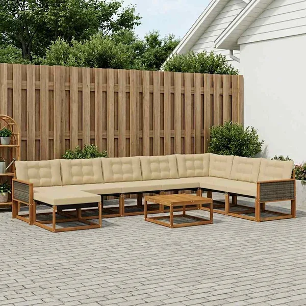 Ensemble de canapés d'extérieur 9 pcs Naturel et Beige