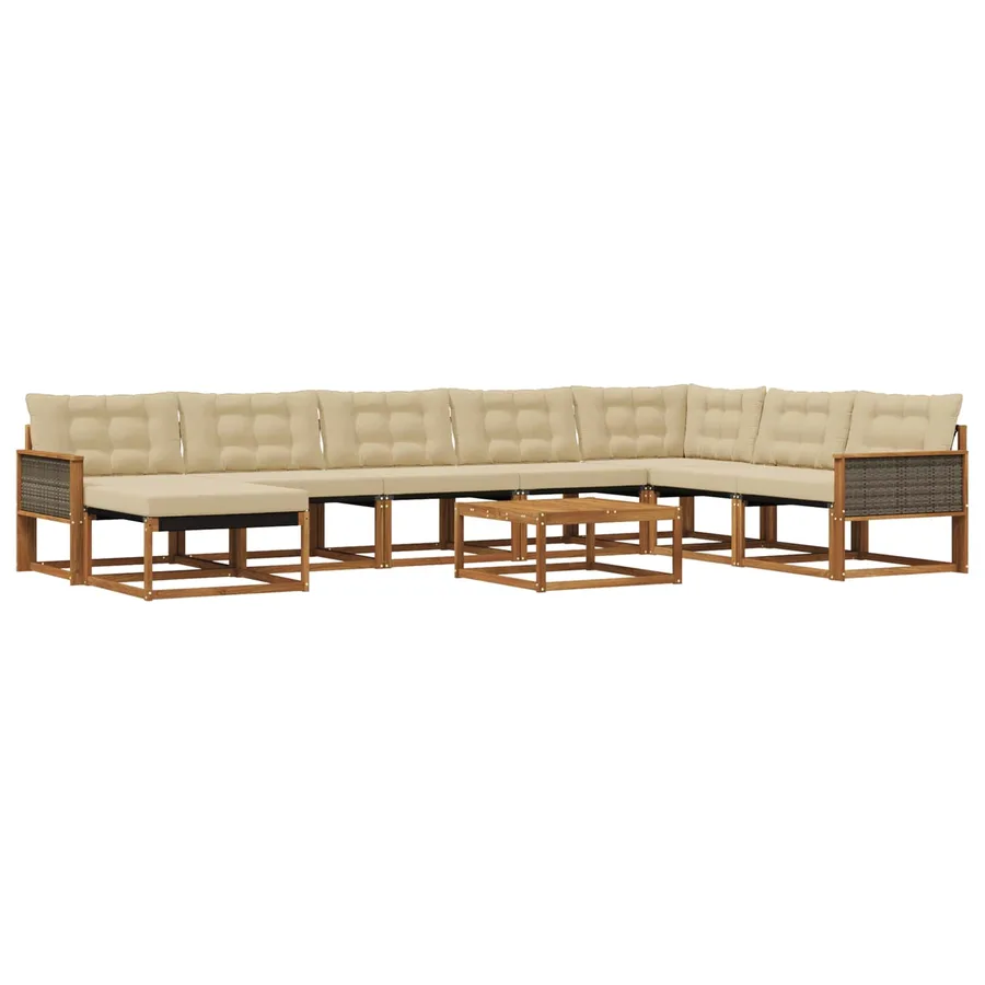 Ensemble de canapés d'extérieur 9 pcs Naturel et Beige - 2
