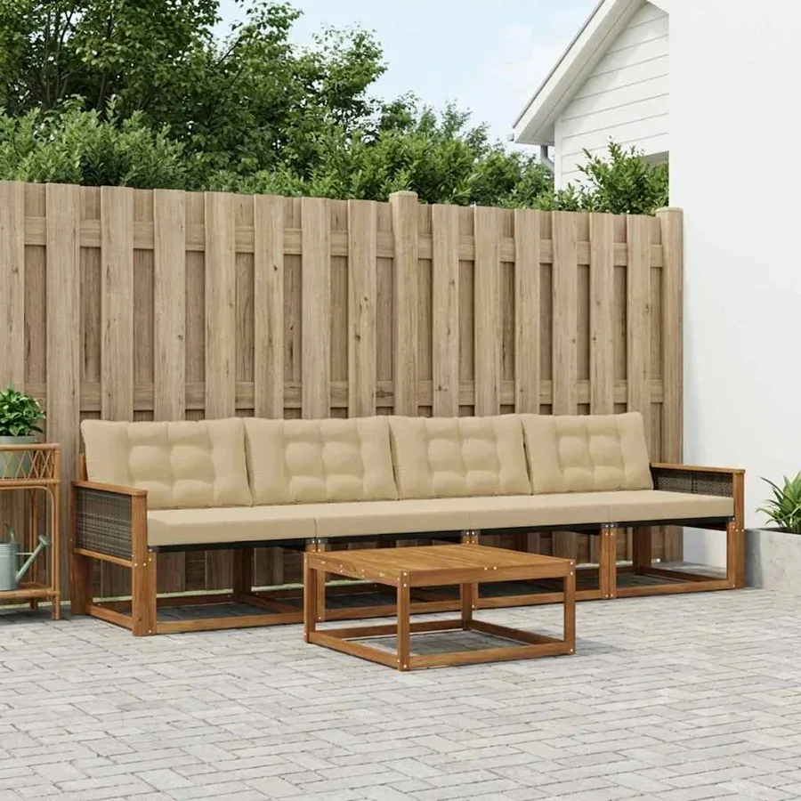 Ensemble de canapés d'extérieur 5 pcs Naturel et Beige