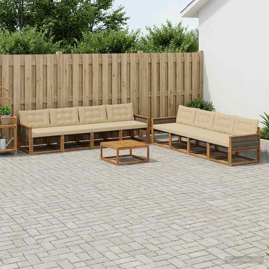 Ensemble de canapés d'extérieur 9 pcs Naturel et Beige