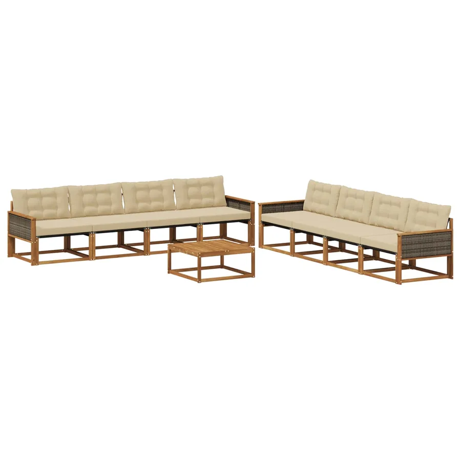 Ensemble de canapés d'extérieur 9 pcs Naturel et Beige - 2