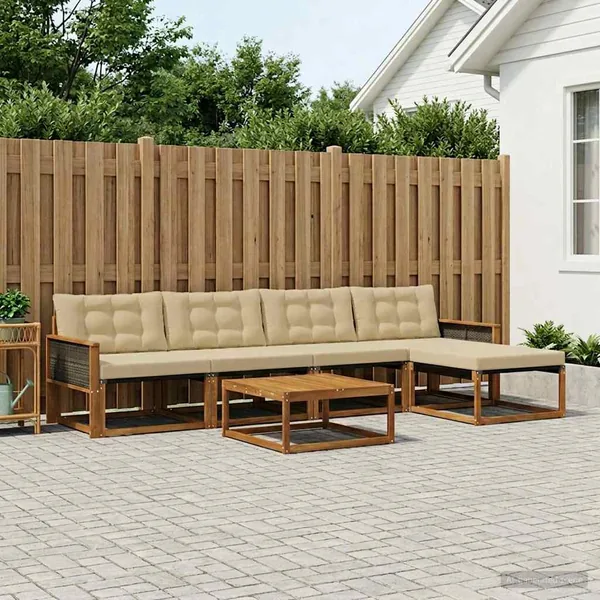 Ensemble de canapés d'extérieur 6 pcs Naturel et Beige