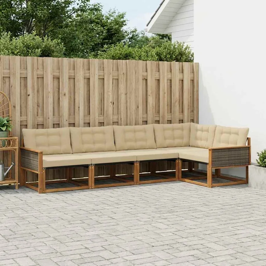Ensemble de canapés d'extérieur 5 pcs Naturel et Beige
