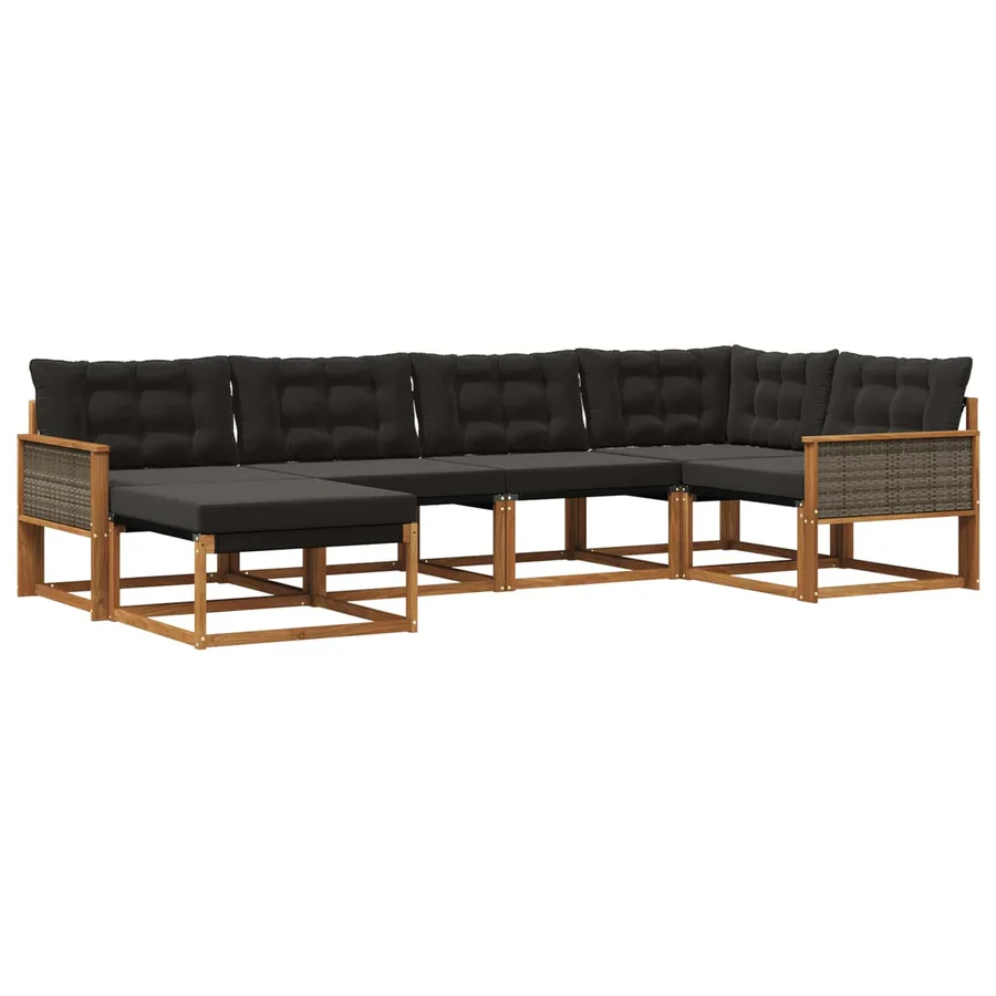 Ensemble de canapés d'extérieur 6 pcs Naturel et noir - 2