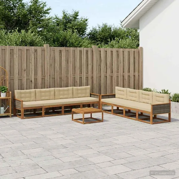 Ensemble de canapés d'extérieur 9 pcs Naturel et Beige
