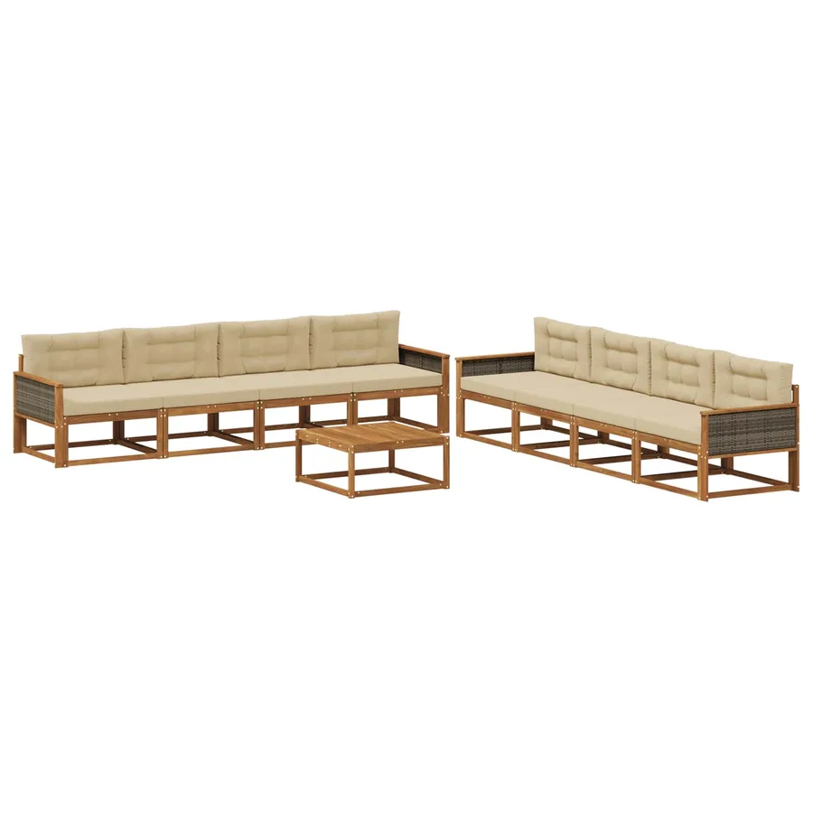 Ensemble de canapés d'extérieur 9 pcs Naturel et Beige - 2