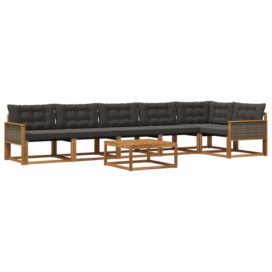 Ensemble de canapés d'extérieur 7 pcs Naturel et noir - 2
