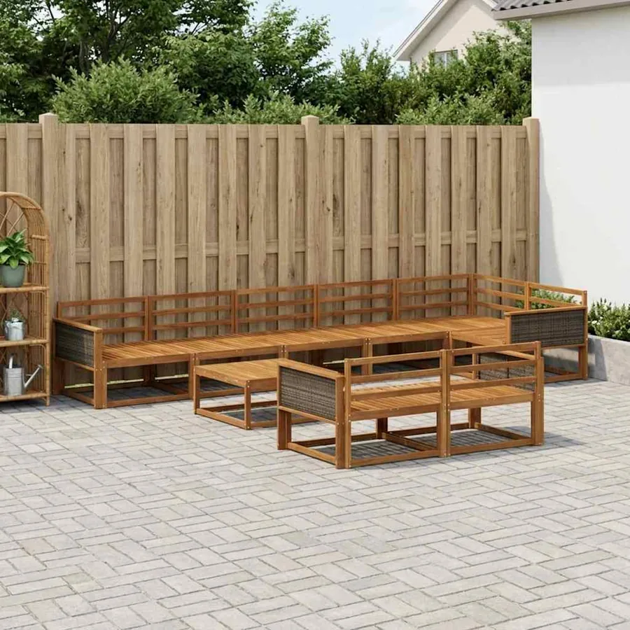 Ensemble de canapés d'extérieur 9 pcs Naturel