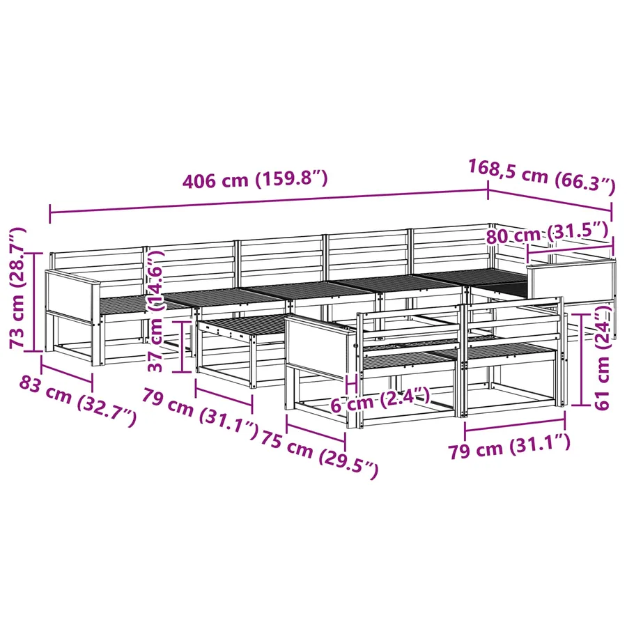 Ensemble de canapés d'extérieur 9 pcs Naturel - 9