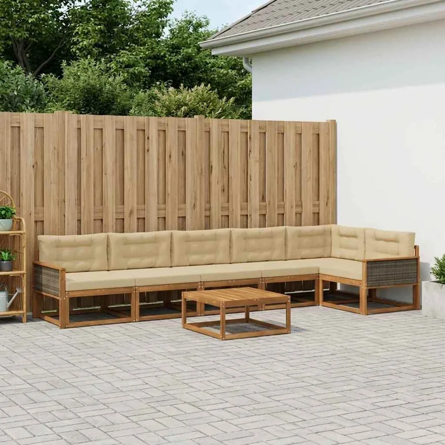 Ensemble de canapés d'extérieur 7 pcs Naturel et Beige