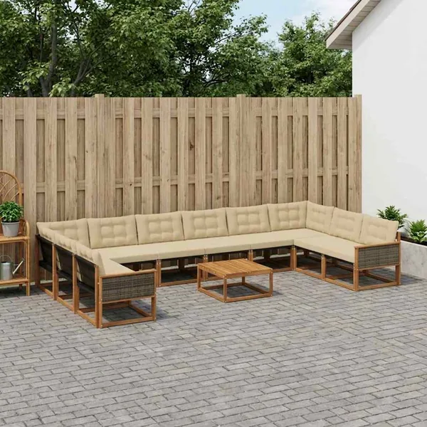 Ensemble de canapés d'extérieur 11 pcs Naturel et Beige