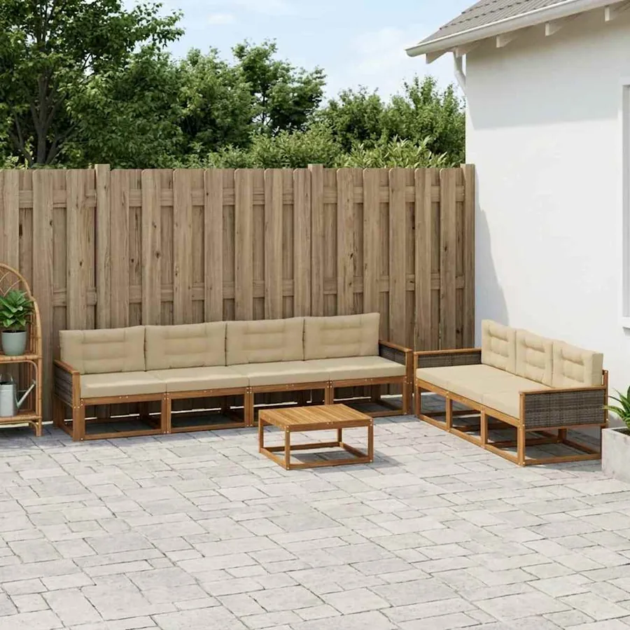Ensemble de canapés d'extérieur 8 pcs Naturel et Beige