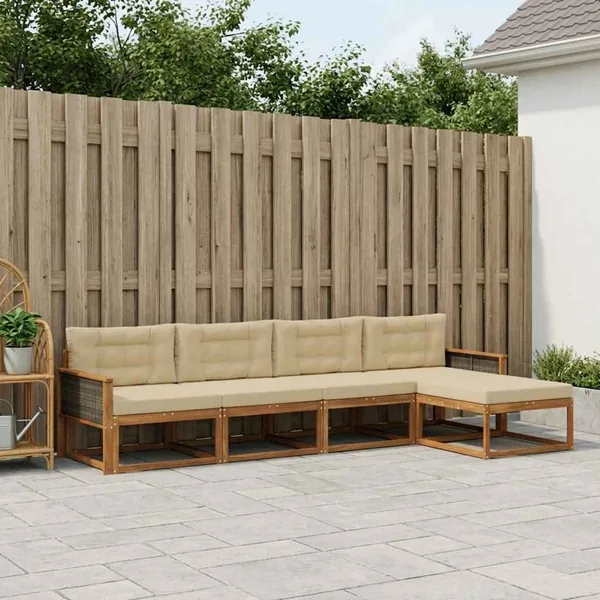 Ensemble de canapés d'extérieur 5 pcs Naturel et Beige