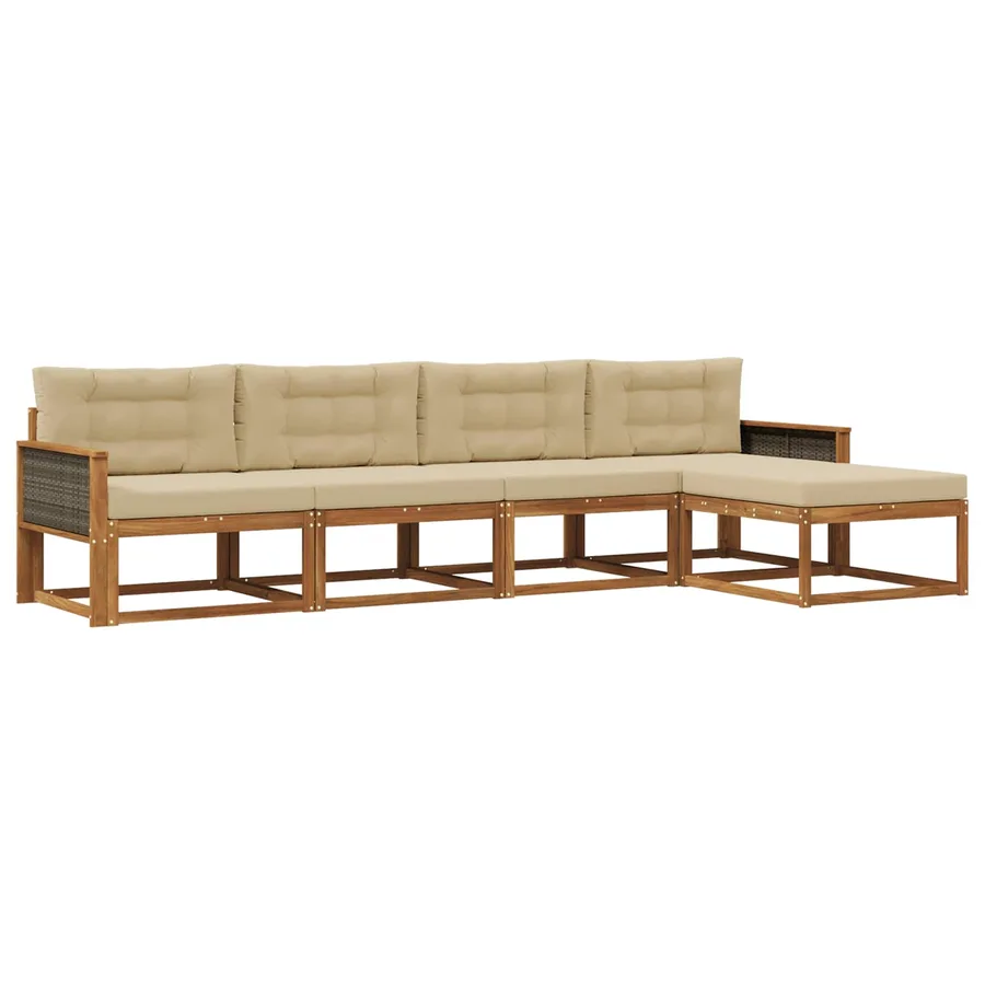 Ensemble de canapés d'extérieur 5 pcs Naturel et Beige - 2