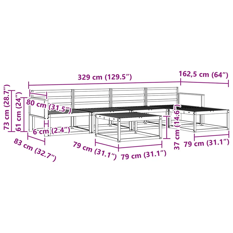 Ensemble de canapés d'extérieur 6 pcs Naturel - 8