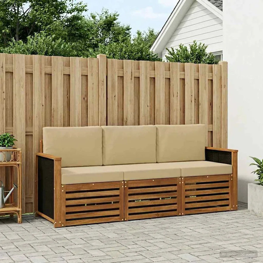 Ensembles de canapés avec coussin 3 pcs Bois d'Acacia Massif