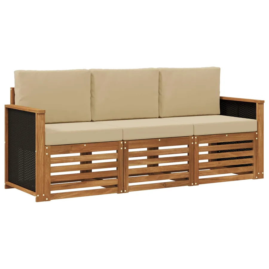Ensembles de canapés avec coussin 3 pcs Bois d'Acacia Massif - 2