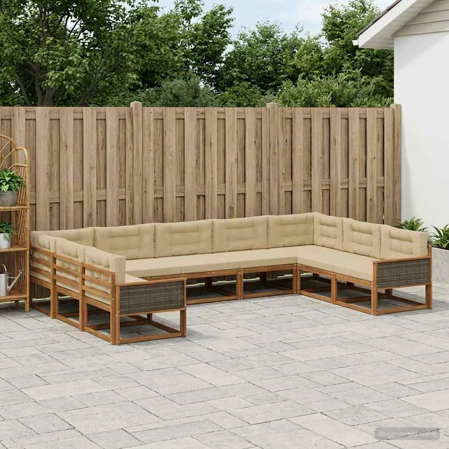 Ensemble de canapés d'extérieur 9 pcs Naturel et Beige