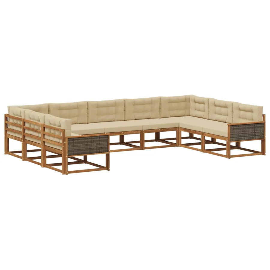 Ensemble de canapés d'extérieur 9 pcs Naturel et Beige - 2