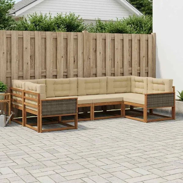 Ensemble de canapés d'extérieur 6 pcs Naturel et Beige