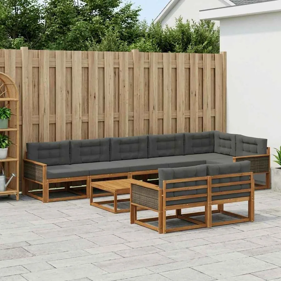 Ensemble de canapés d'extérieur 9 pcs Naturel et Anthracite