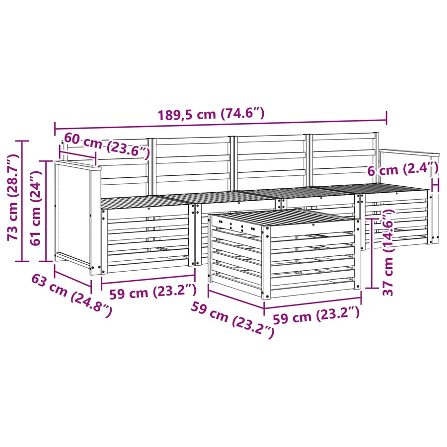 Ensemble de canapés d'extérieur 5 pcs Naturel - 7