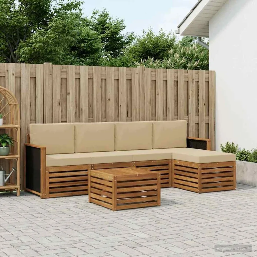 Ensemble de canapés d'extérieur 6 pcs Naturel et Beige