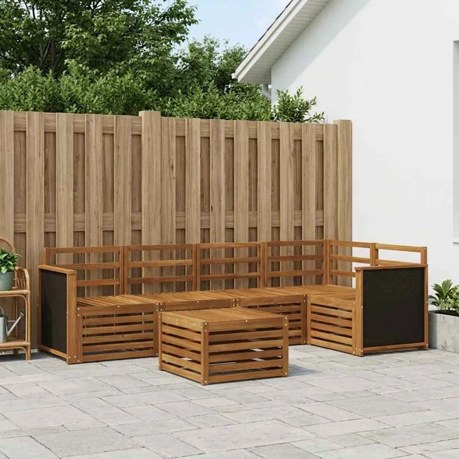 Ensemble de canapé d'angle 5 pcs Naturel Bois d'Acacia Massif