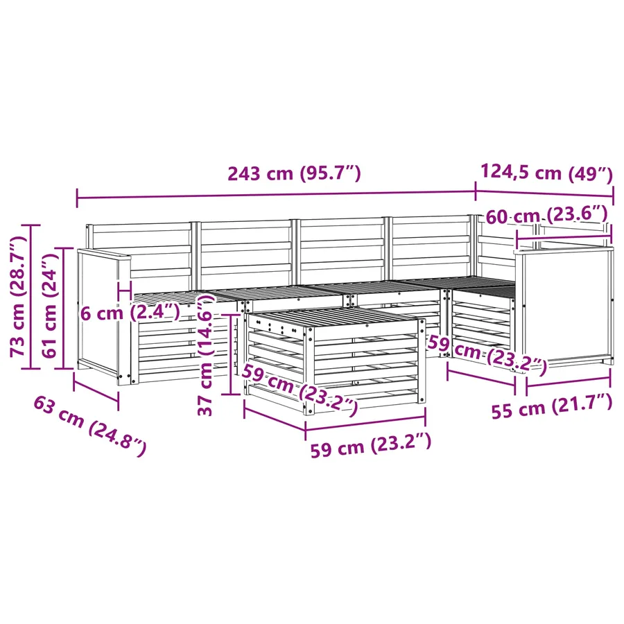 Ensemble de canapé d'angle 5 pcs Naturel Bois d'Acacia Massif - 9