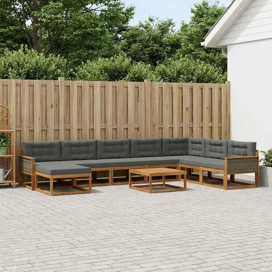 Ensemble de canapés d'extérieur 9 pcs Naturel et Anthracite