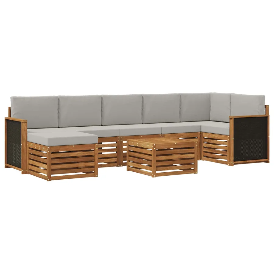 Ensemble de canapés d'extérieur 7 pcs Naturel et gris clair - 2