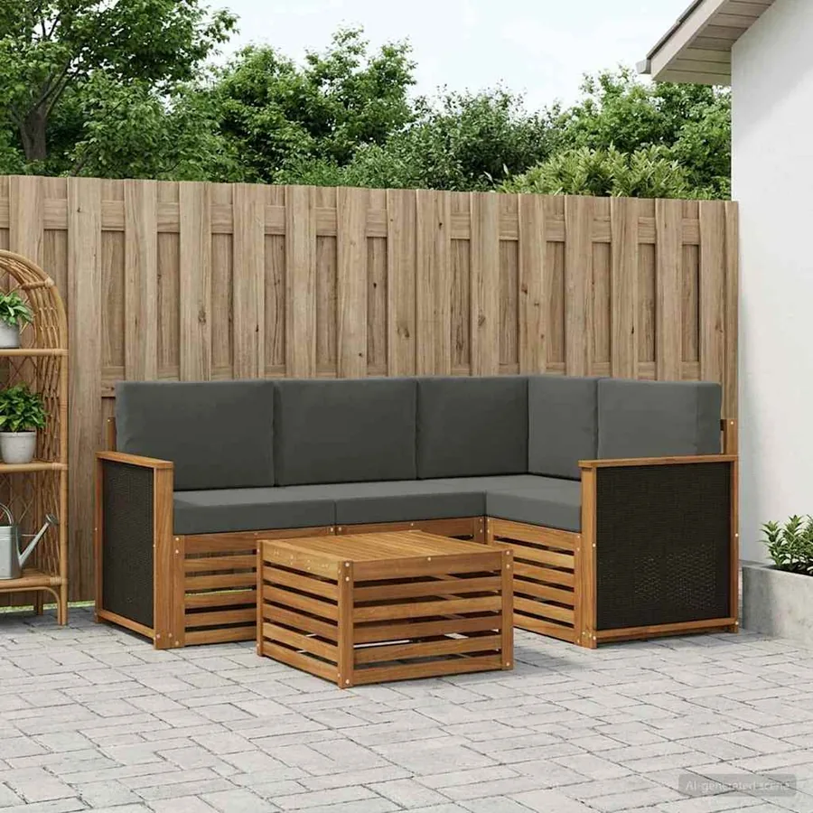 Ensemble de canapés d'extérieur 5 pcs Naturel et Anthracite